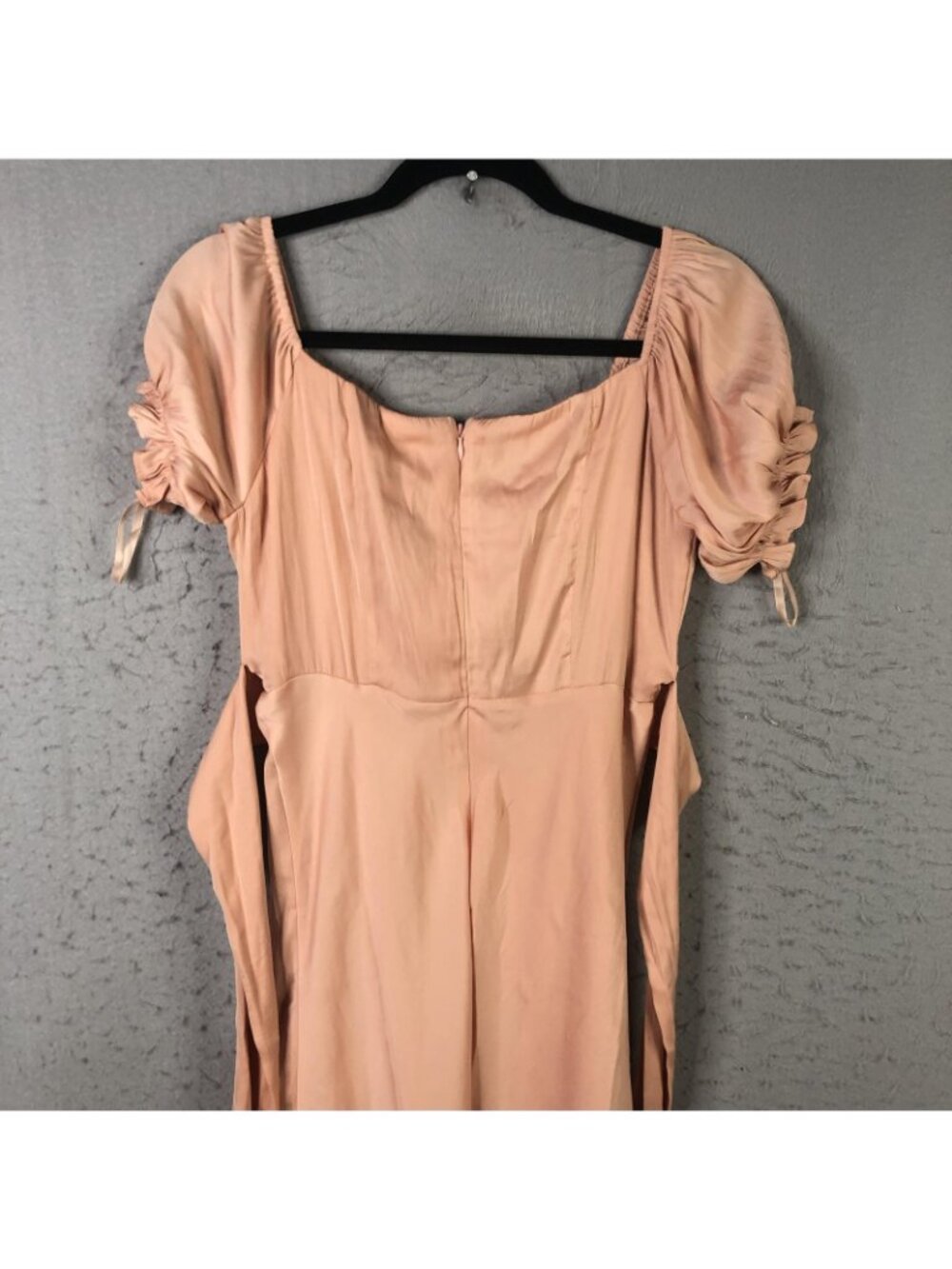 Sage + Paige Dress Womens L Pink Swing Dancing Midi Puff Sleeve Satin Ruched - Picture 10 of 16